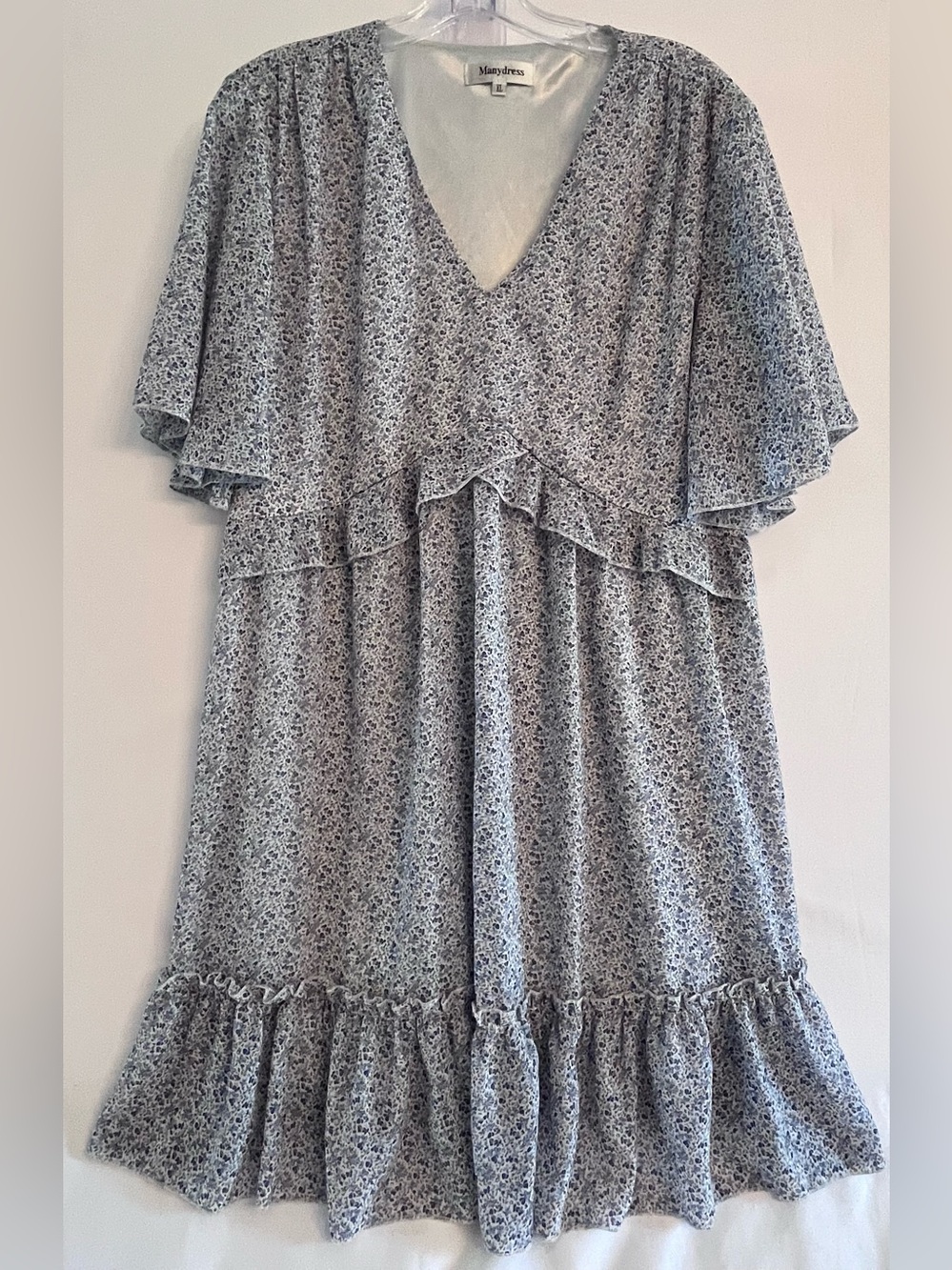 Manydress Chiffon Ditsy Floral Flutter Sleeve Mini Dress XL
